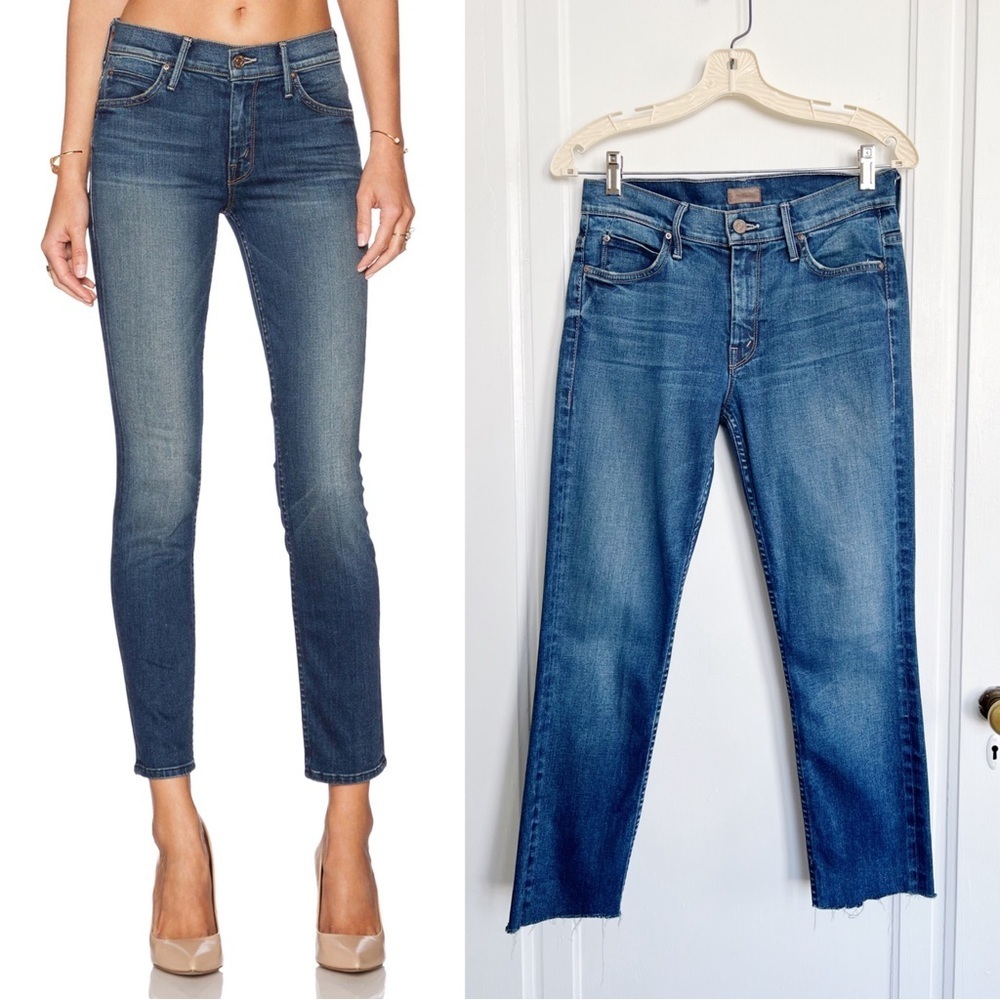 MOTHER • The Muse Ankle jeans mid rise cropped frayed hem Bushwacked slim skinny